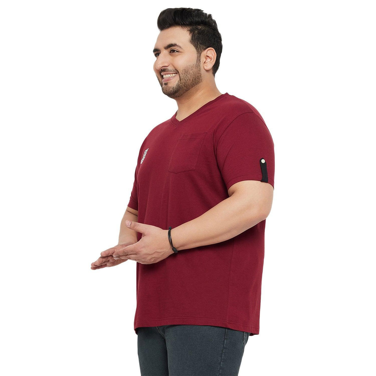 Men Plus Size Crust Solid V-Neck Tshirt - bigbanana