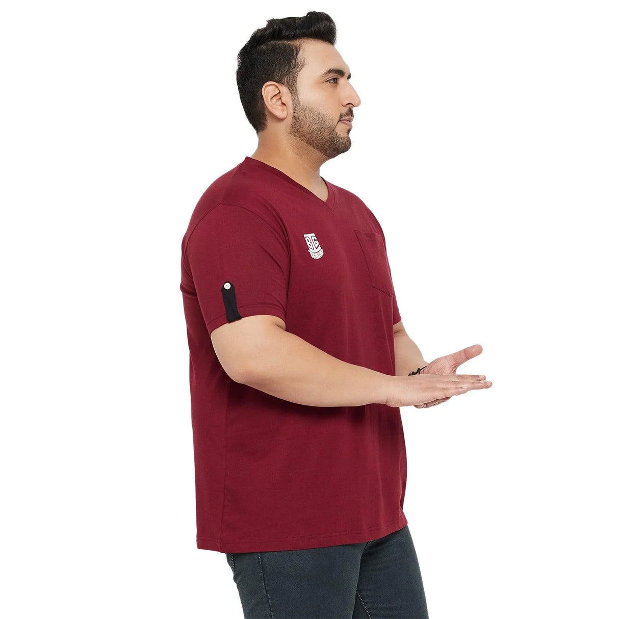 Men Plus Size Crust Solid V-Neck Tshirt - bigbanana