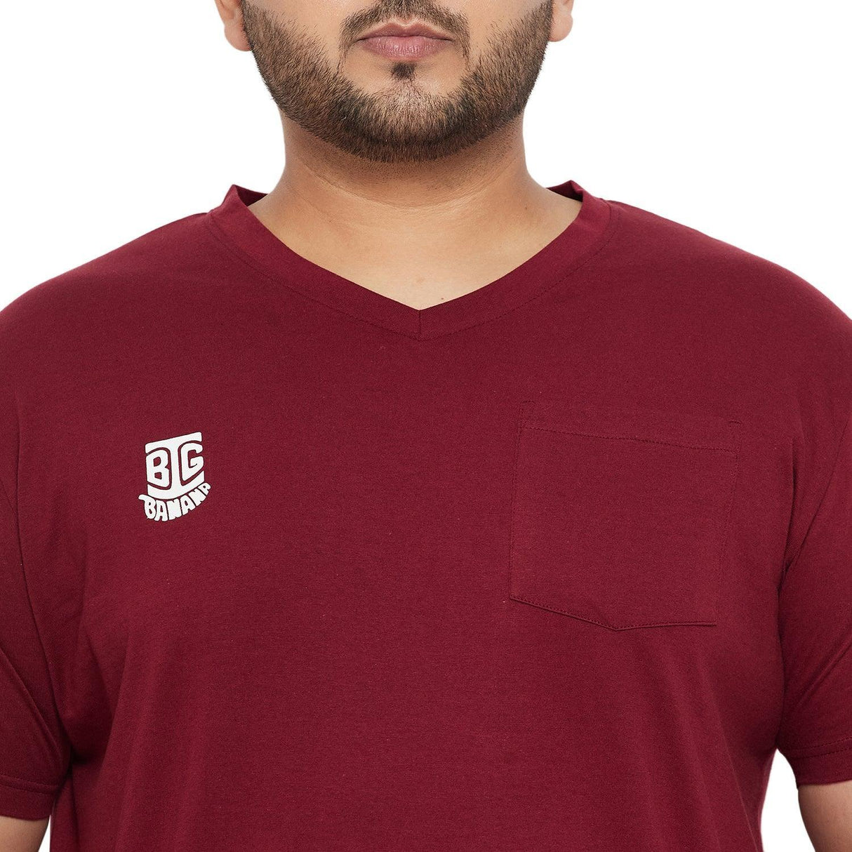 Men Plus Size Crust Solid V-Neck Tshirt - bigbanana