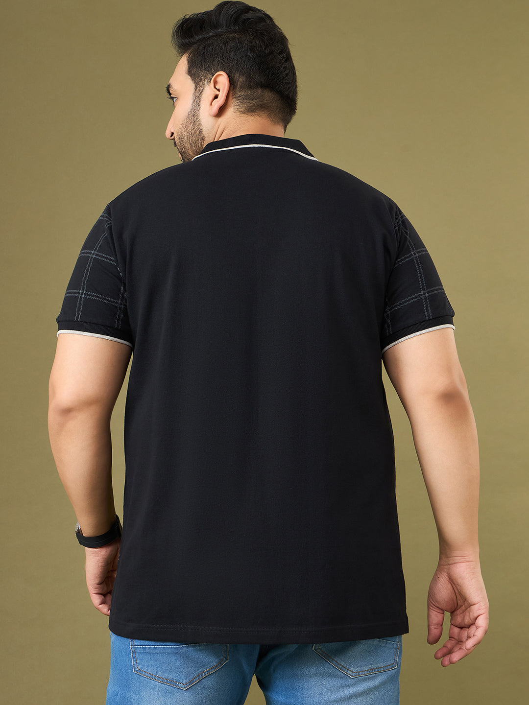 Men Plus Size Cryptic Black Check Polo Tshirt