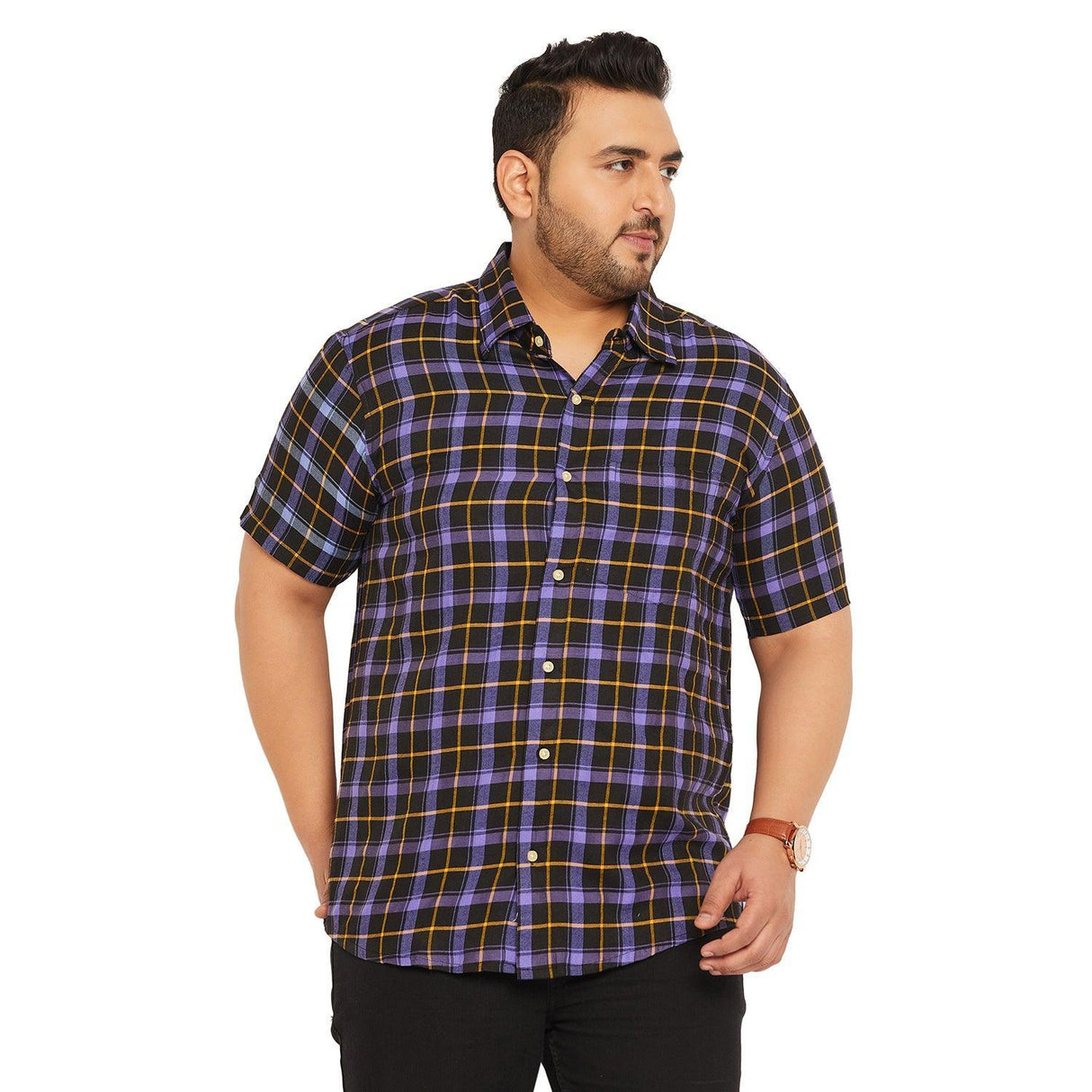 Men Plus Size Cyclotron Check Shirt - bigbanana