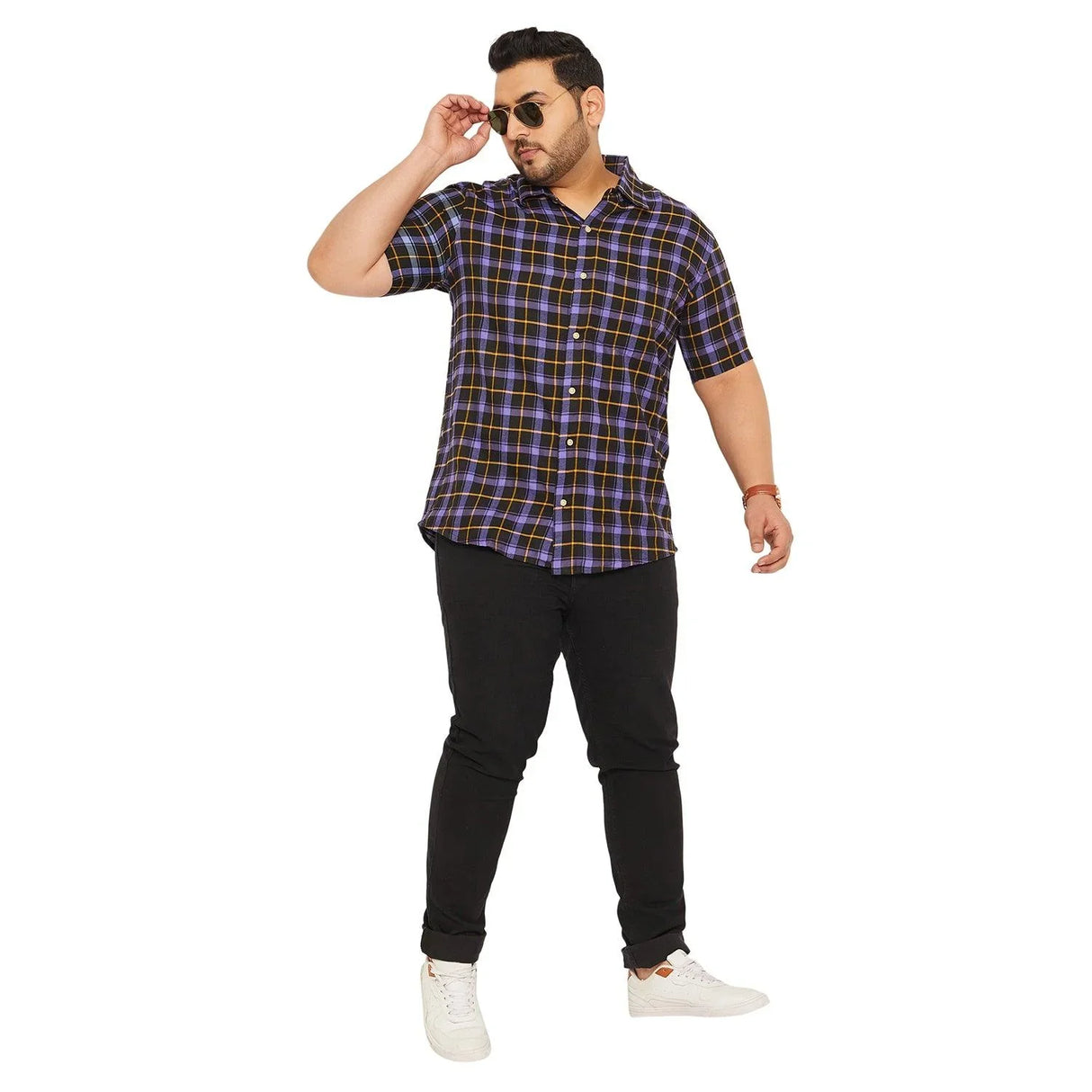 Men Plus Size Cyclotron Check Shirt - bigbanana