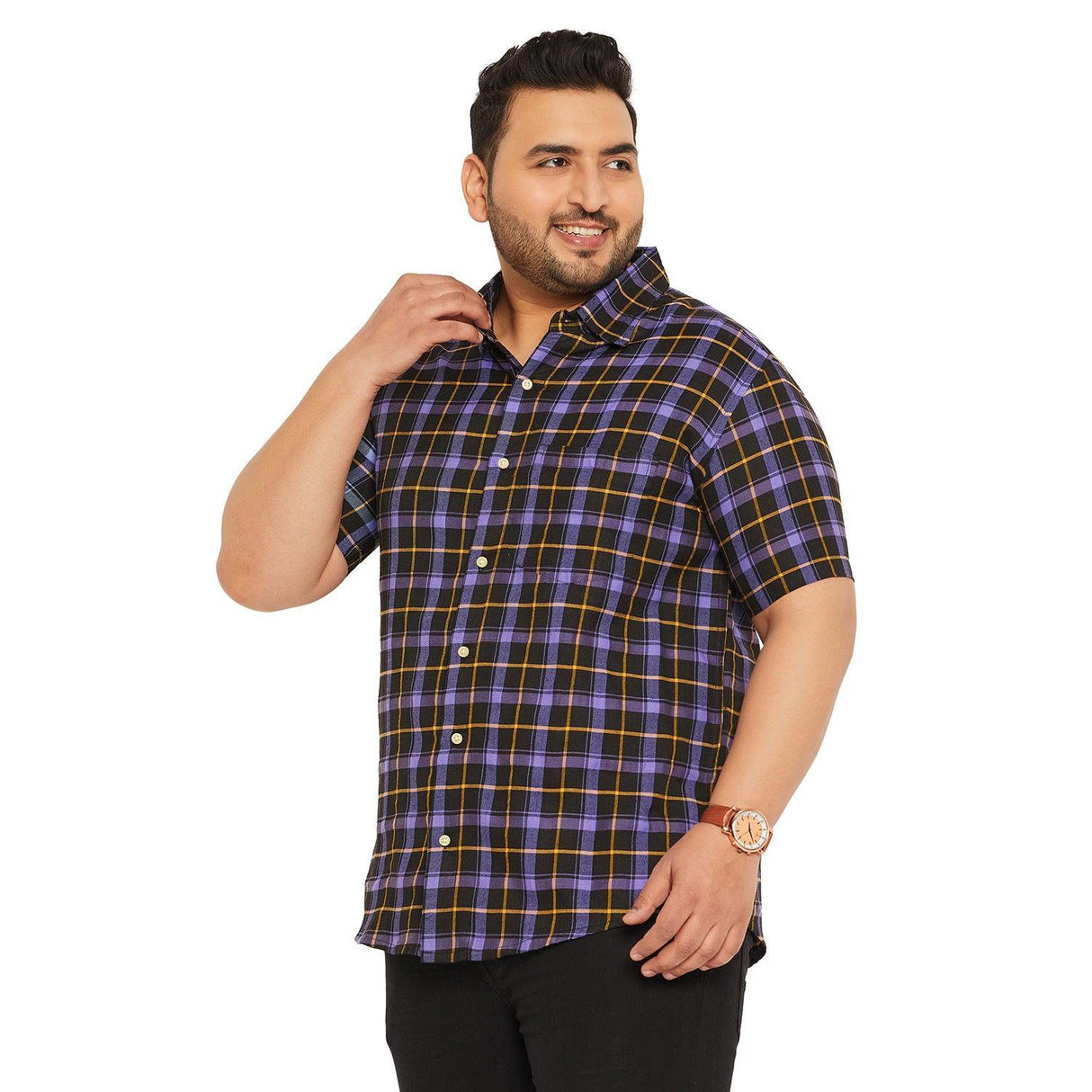 Men Plus Size Cyclotron Check Shirt - bigbanana