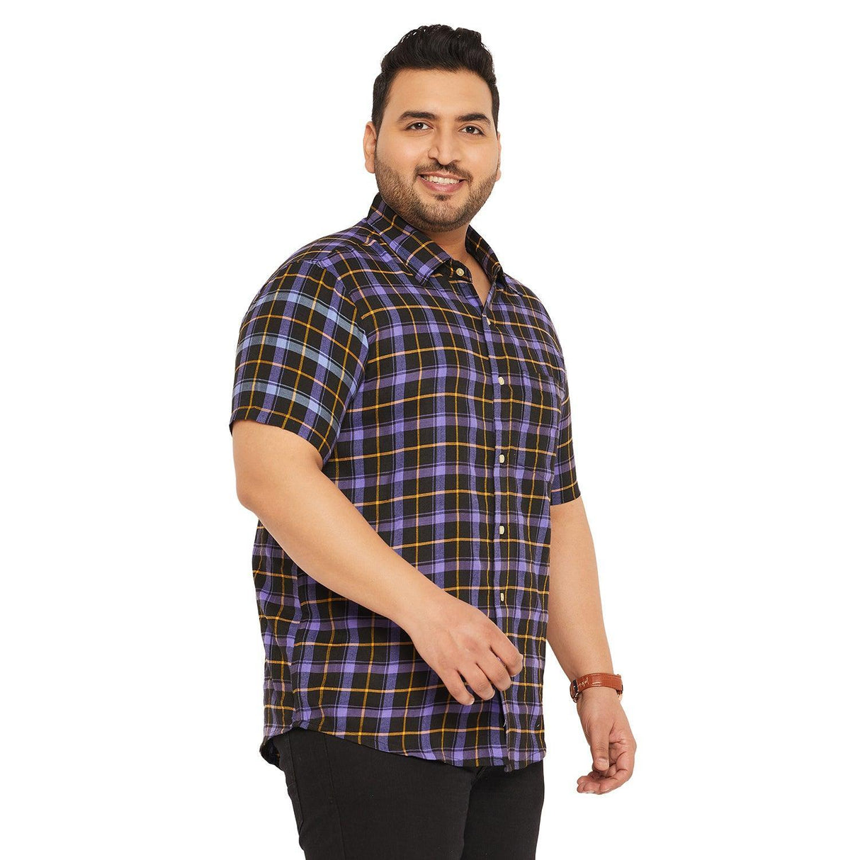 Men Plus Size Cyclotron Check Shirt - bigbanana