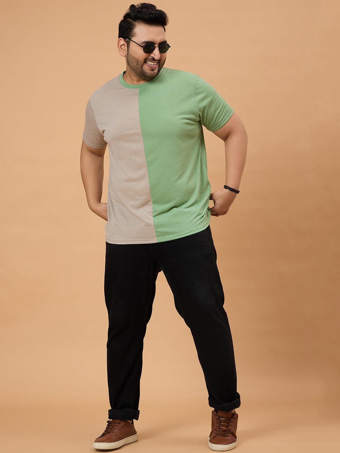 Men Plus Size Dappry Colorblock Round Neck Tshirt - bigbanana