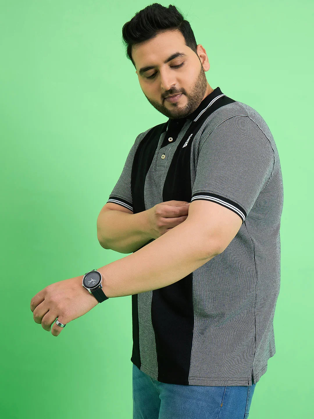 Men Plus Size Derailleur Grey Colorblock Polo Tshirt - bigbanana