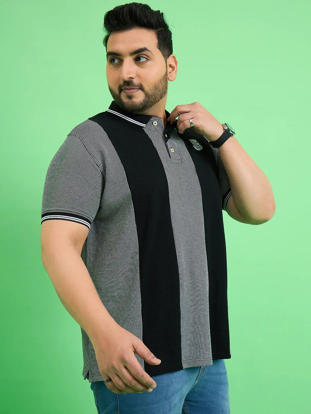 Men Plus Size Derailleur Grey Colorblock Polo Tshirt - bigbanana