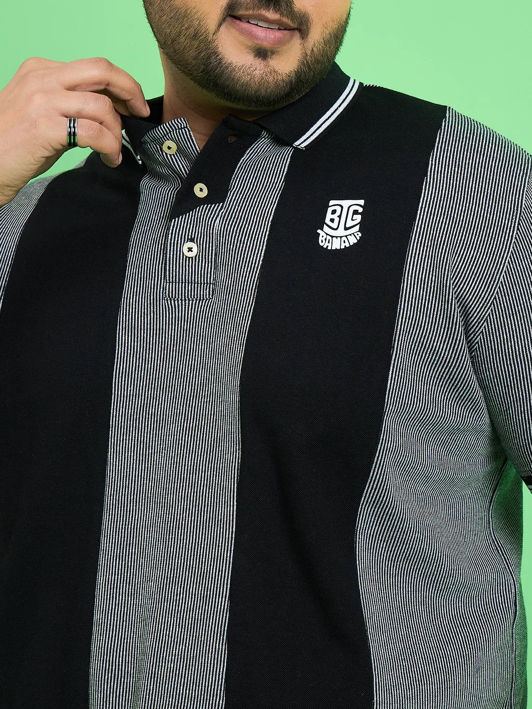 Men Plus Size Derailleur Grey Colorblock Polo Tshirt - bigbanana