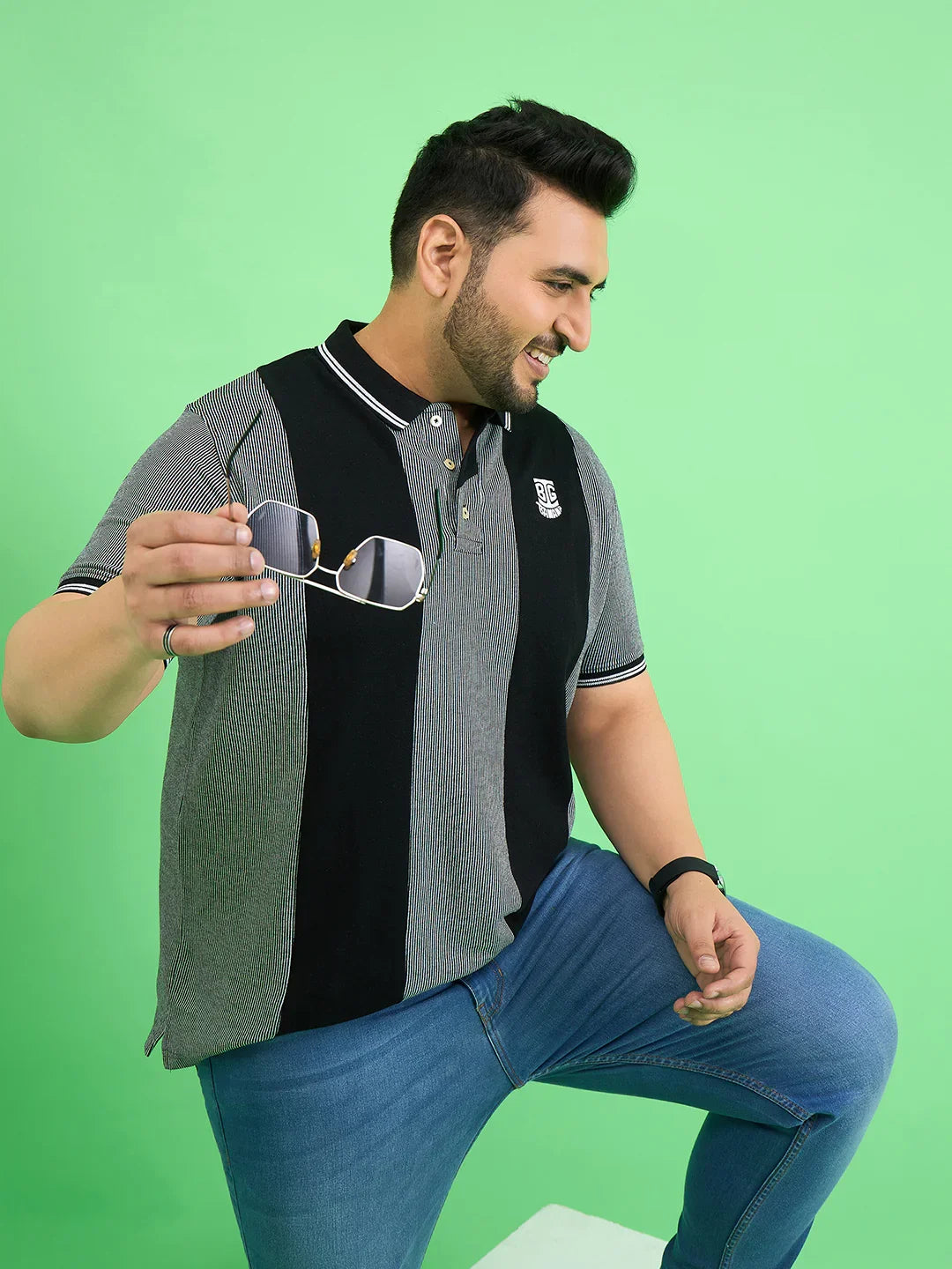 Men Plus Size Derailleur Grey Colorblock Polo Tshirt - bigbanana