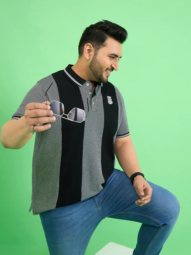 Men Plus Size Derailleur Grey Colorblock Polo Tshirt - bigbanana