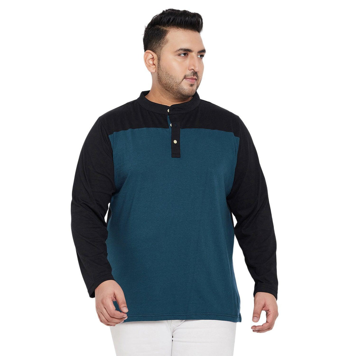 Men Plus Size Diamond Colorblock Henley Tshirt - bigbanana