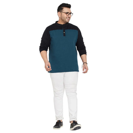 Men Plus Size Diamond Colorblock Henley Tshirt - bigbanana