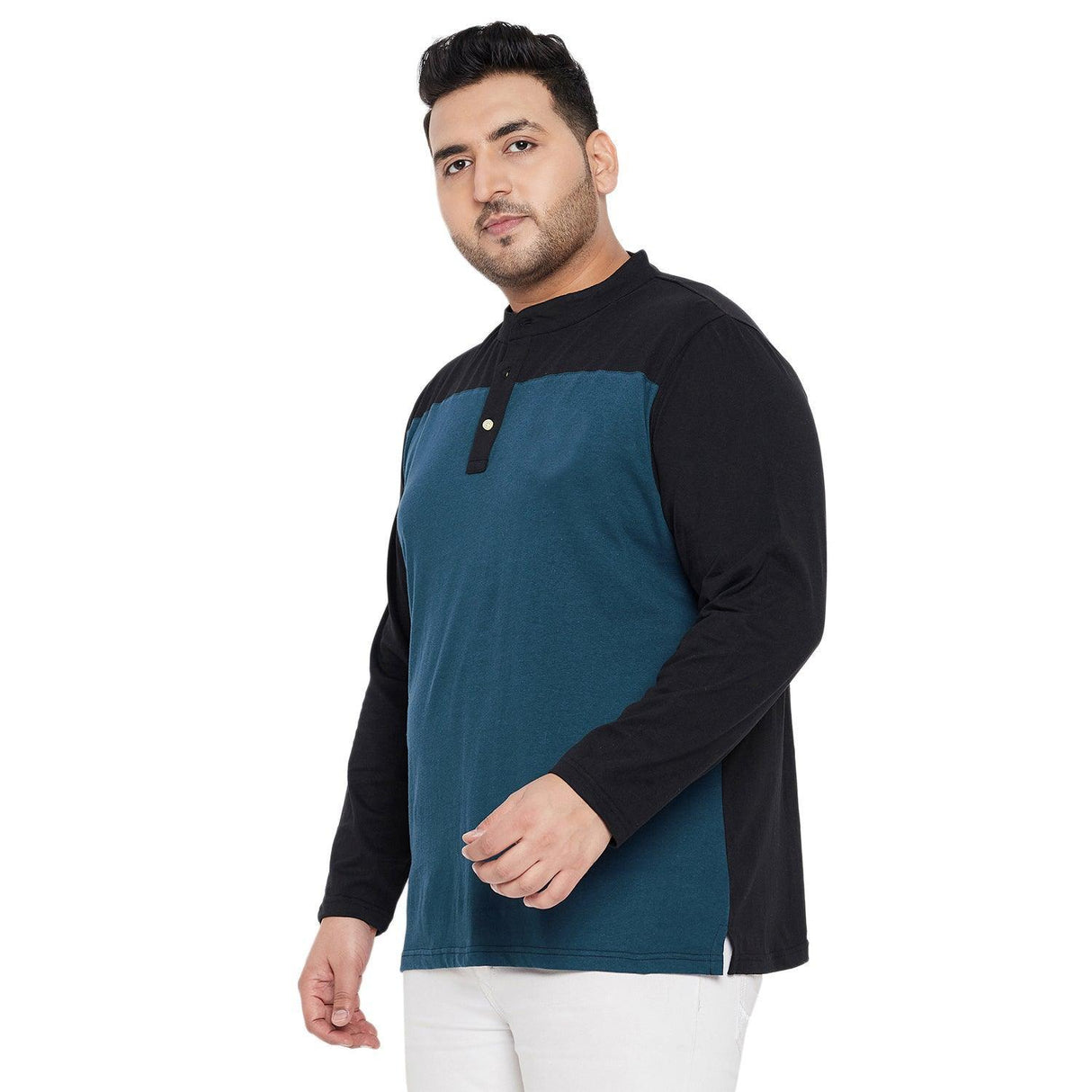 Men Plus Size Diamond Colorblock Henley Tshirt - bigbanana