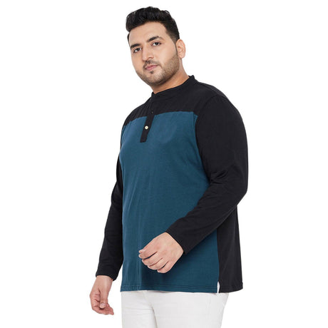 Men Plus Size Diamond Colorblock Henley Tshirt - bigbanana