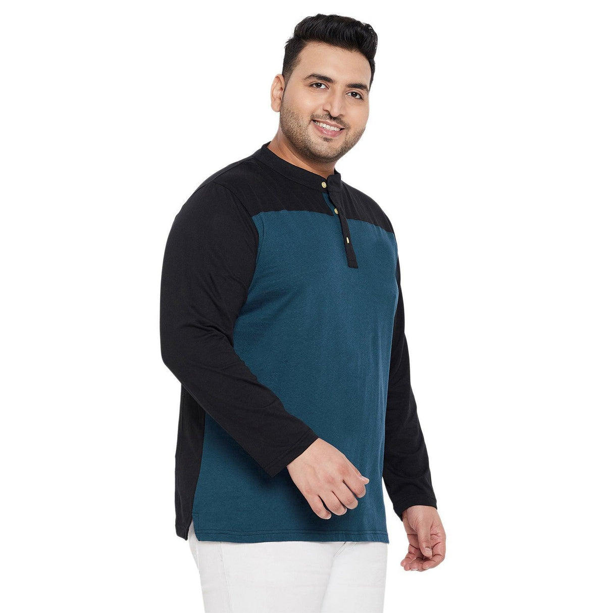 Men Plus Size Diamond Colorblock Henley Tshirt - bigbanana