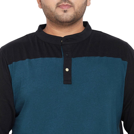Men Plus Size Diamond Colorblock Henley Tshirt - bigbanana