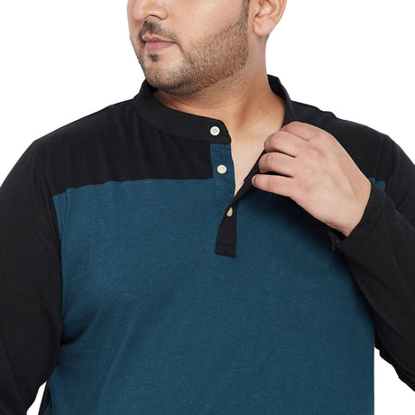Men Plus Size Diamond Colorblock Henley Tshirt - bigbanana