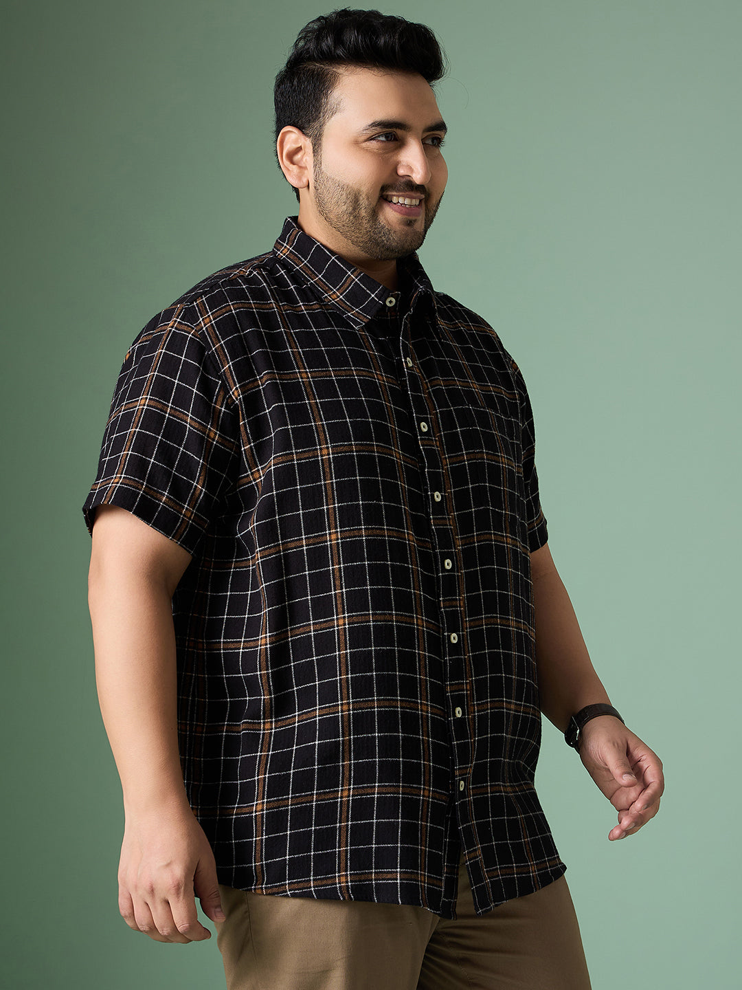 Men Plus Size Diversion Check Shirt - bigbanana