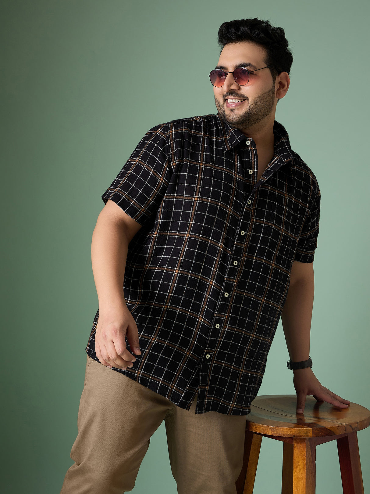 Men Plus Size Diversion Check Shirt - bigbanana