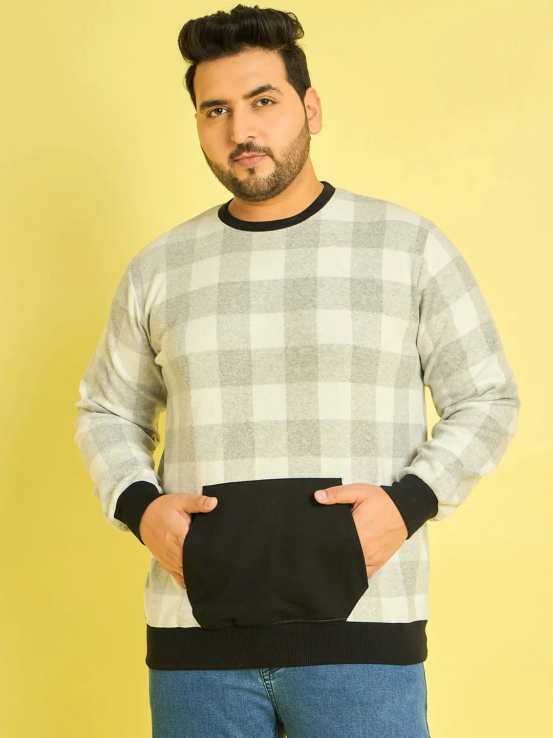 Men Plus Size Dobrovo Checks Sweatshirts - bigbanana