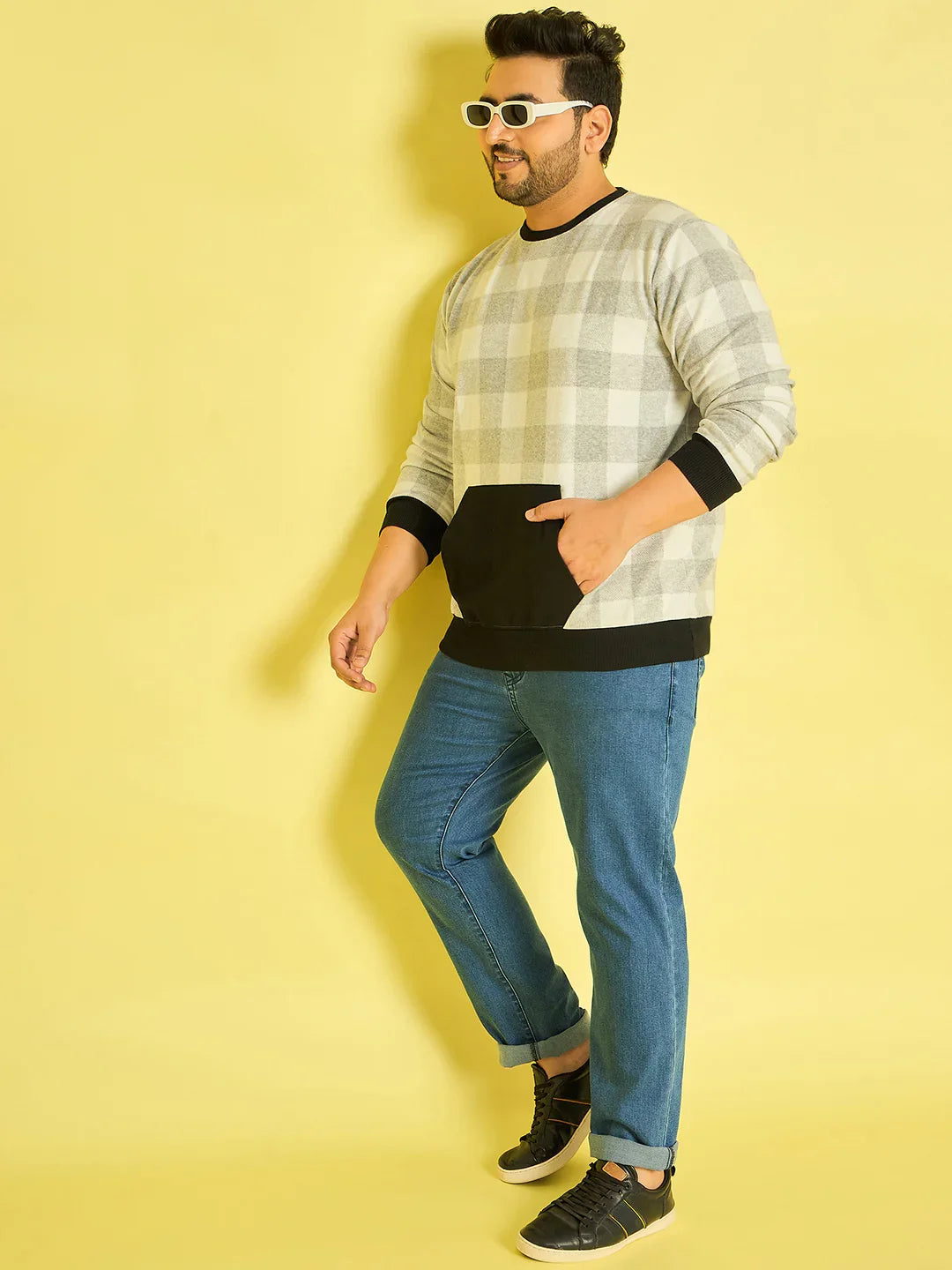 Men Plus Size Dobrovo Checks Sweatshirts - bigbanana