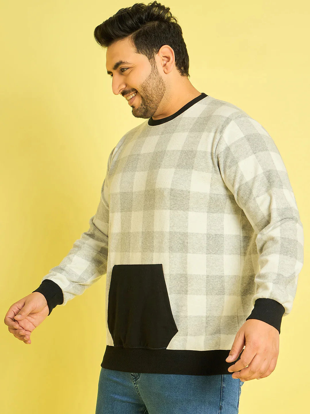 Men Plus Size Dobrovo Checks Sweatshirts - bigbanana