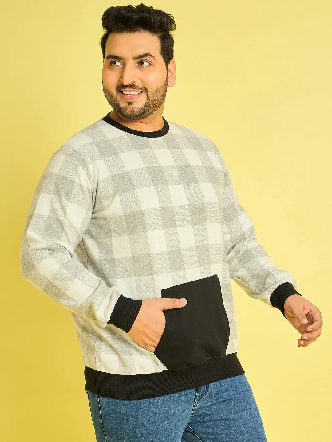 Men Plus Size Dobrovo Checks Sweatshirts - bigbanana
