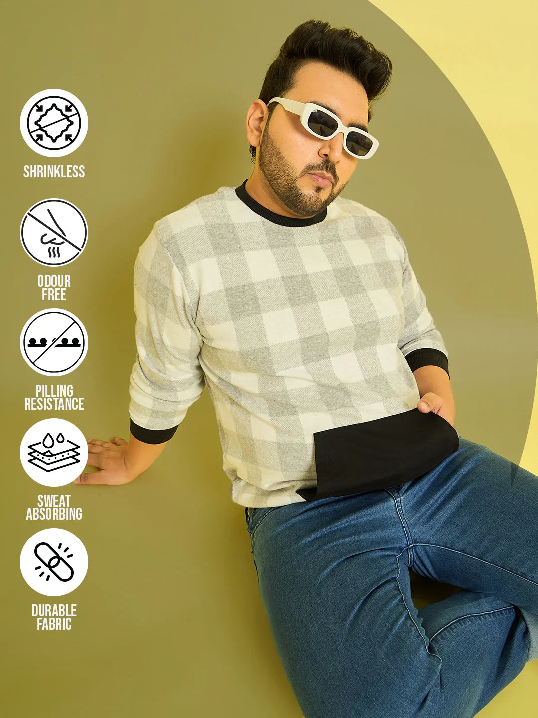 Men Plus Size Dobrovo Checks Sweatshirts - bigbanana