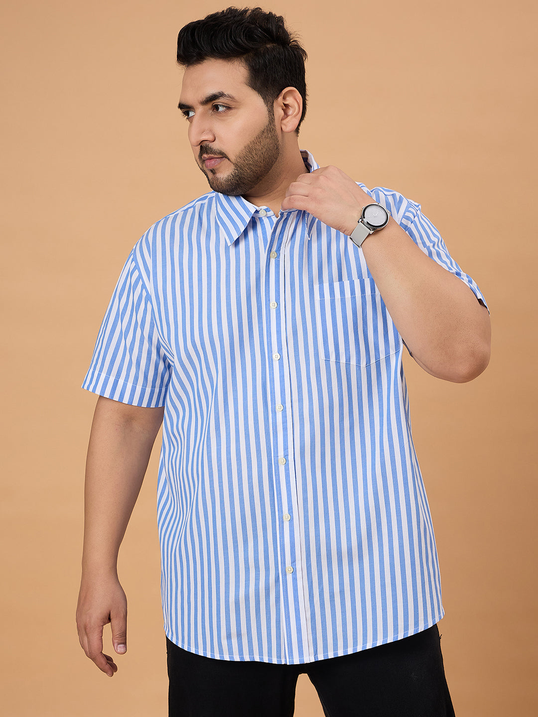 Men Plus Size Dorel Striped Shirt - bigbanana