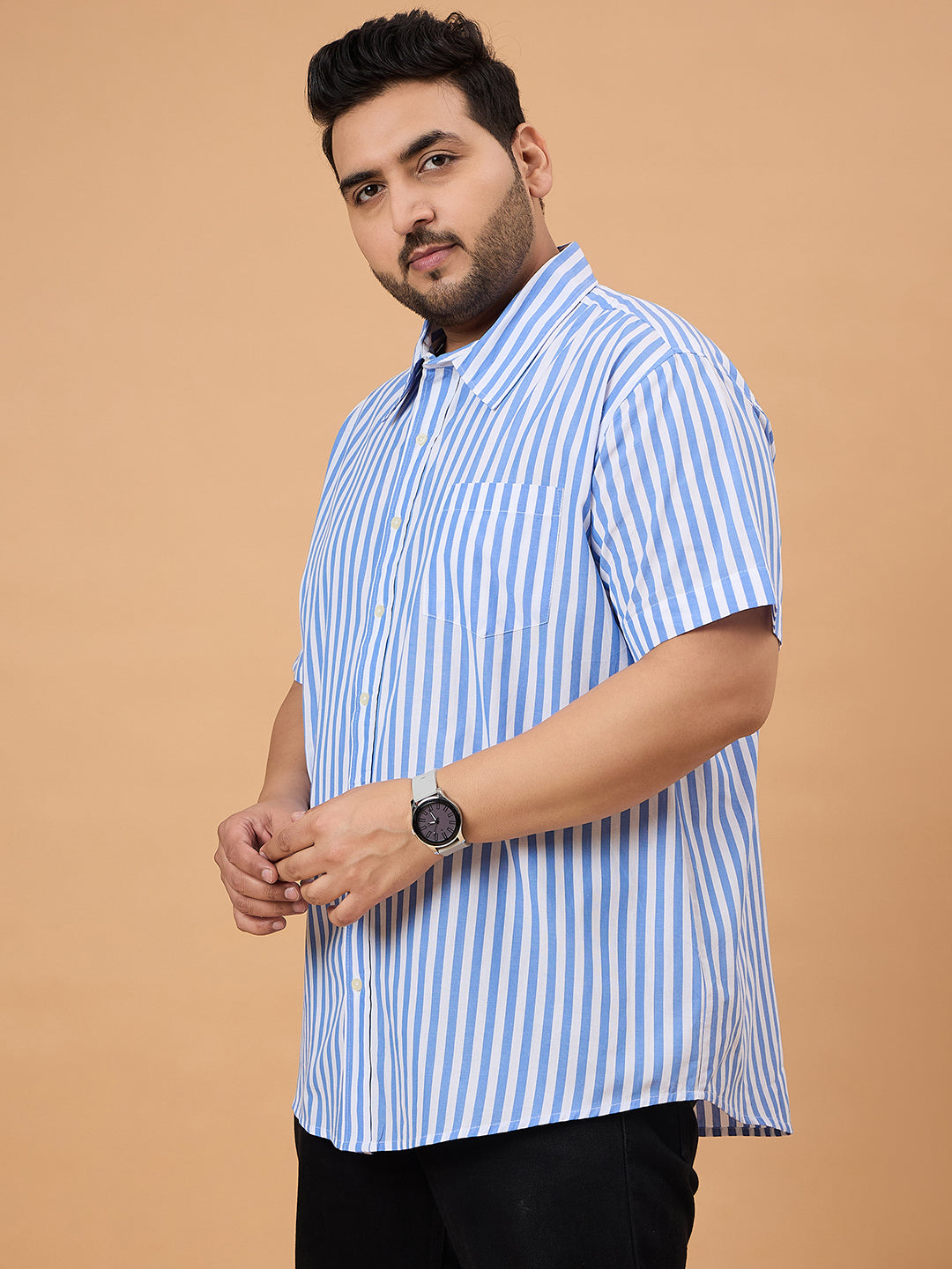 Men Plus Size Dorel Striped Shirt - bigbanana