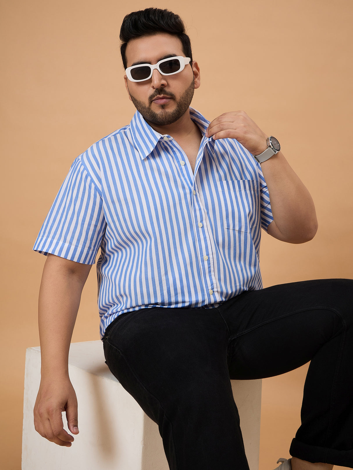 Men Plus Size Dorel Striped Shirt - bigbanana