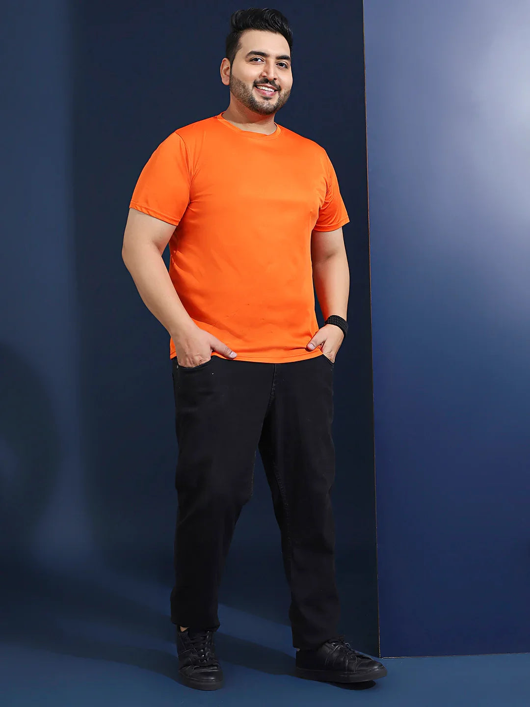 Men Plus Size Dripline Printed Orange Round Neck Tshirt - bigbanana