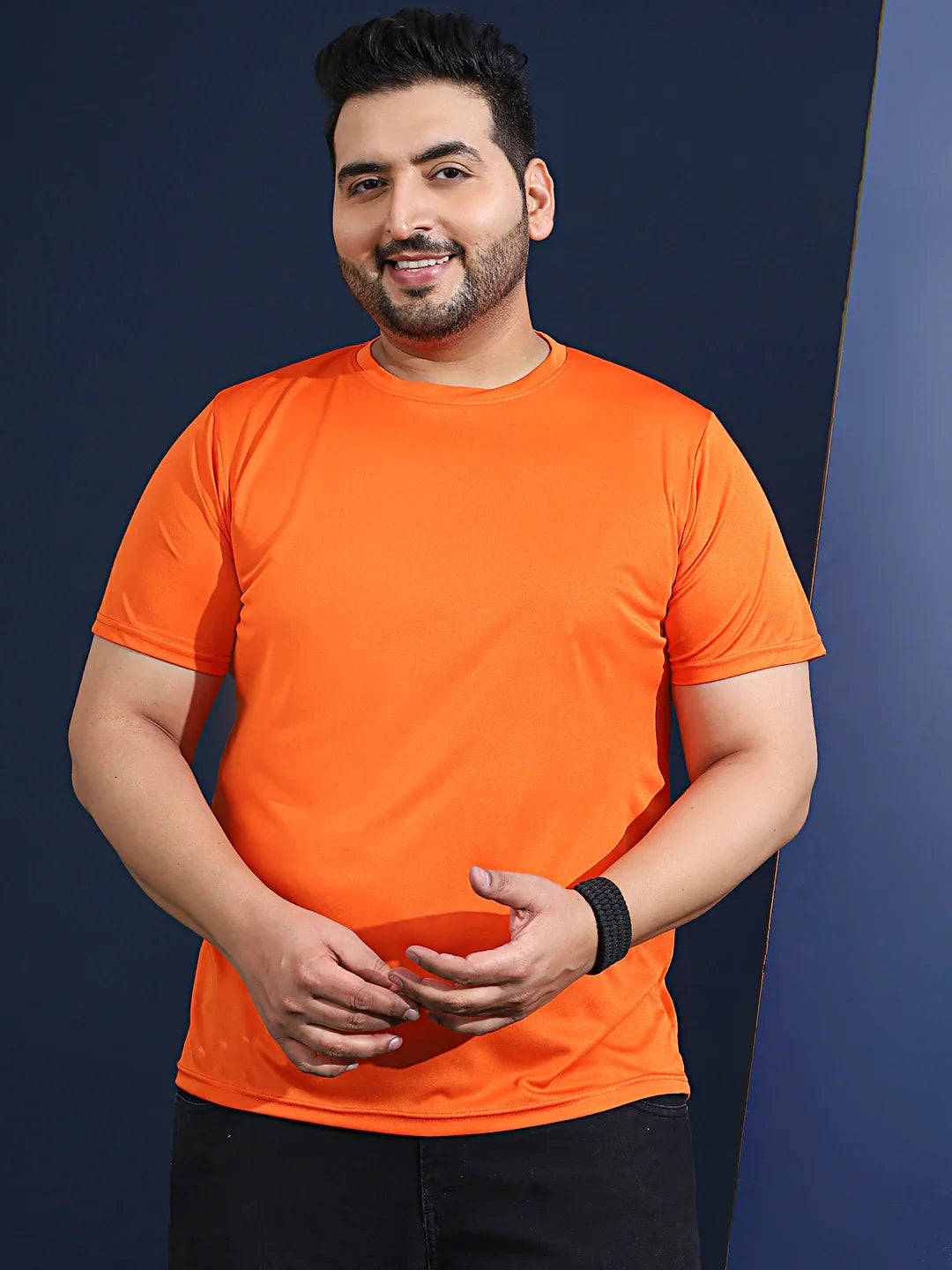Men Plus Size Dripline Printed Orange Round Neck Tshirt - bigbanana