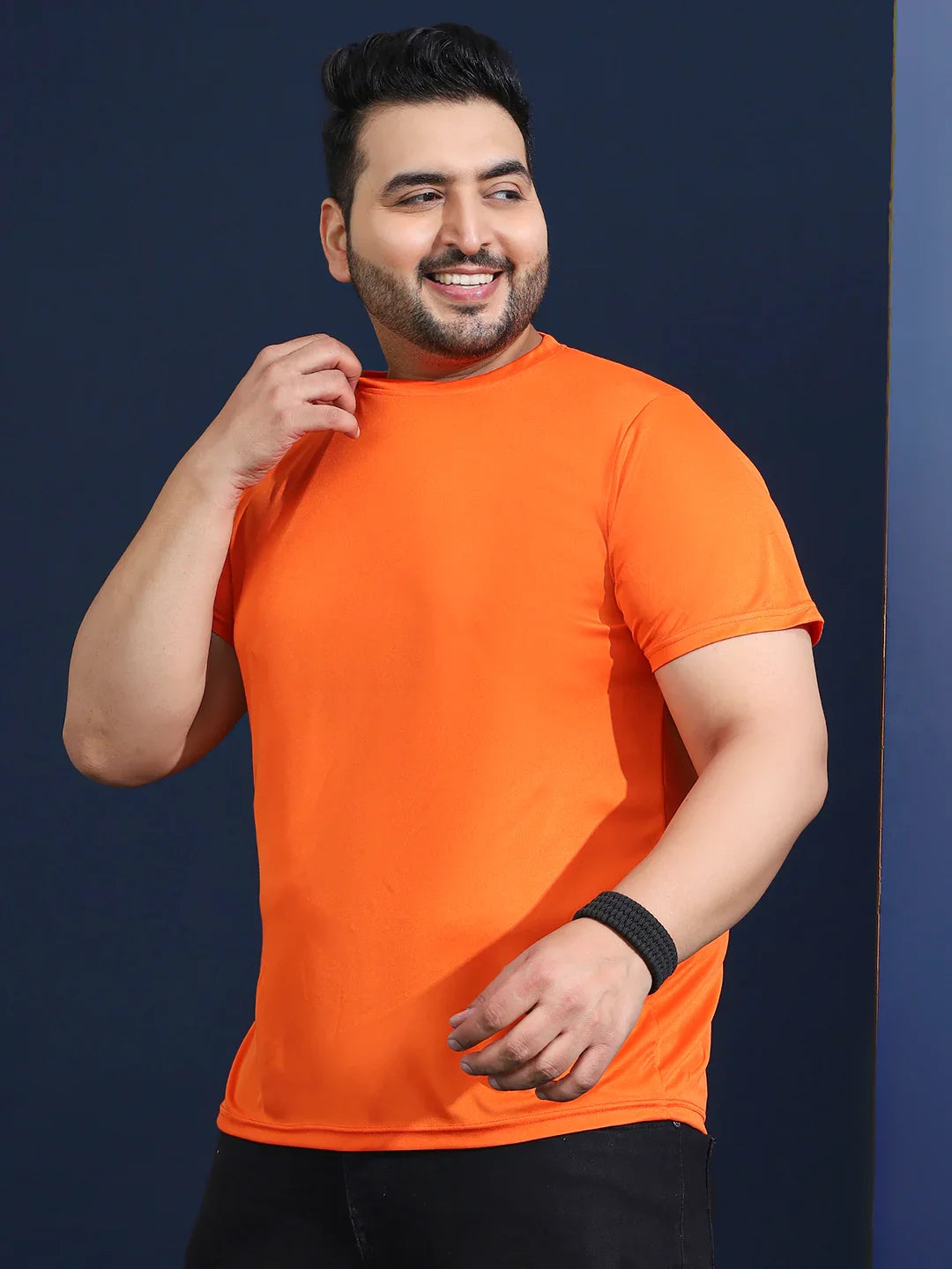 Men Plus Size Dripline Printed Orange Round Neck Tshirt - bigbanana