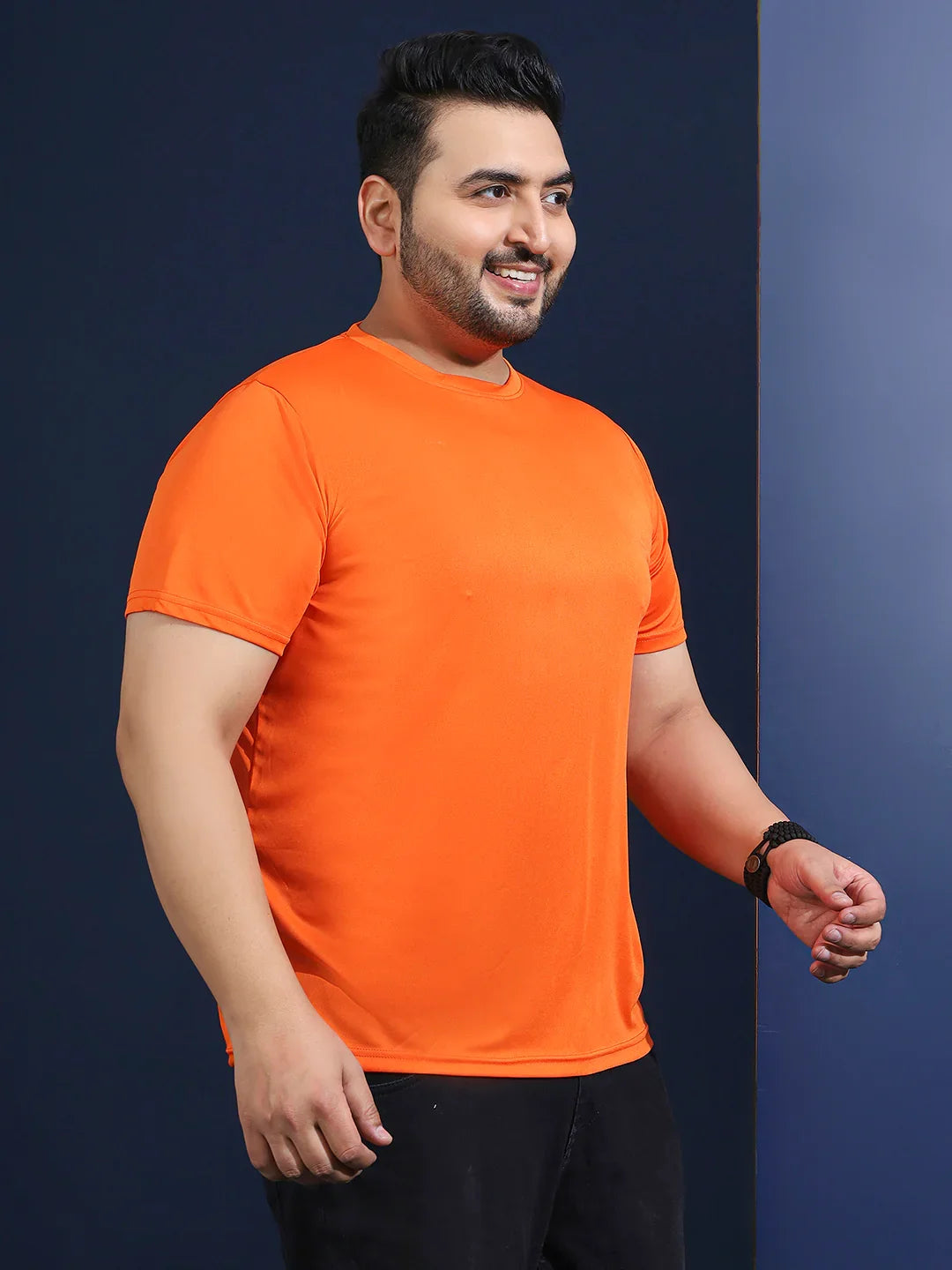 Men Plus Size Dripline Printed Orange Round Neck Tshirt - bigbanana