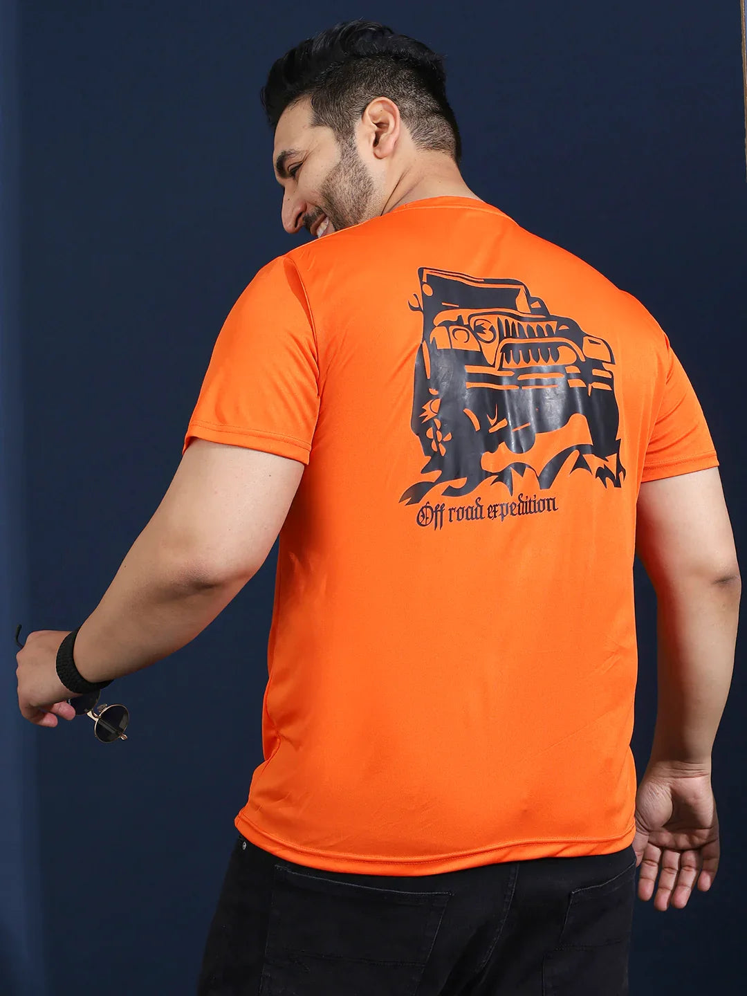 Men Plus Size Dripline Printed Orange Round Neck Tshirt - bigbanana