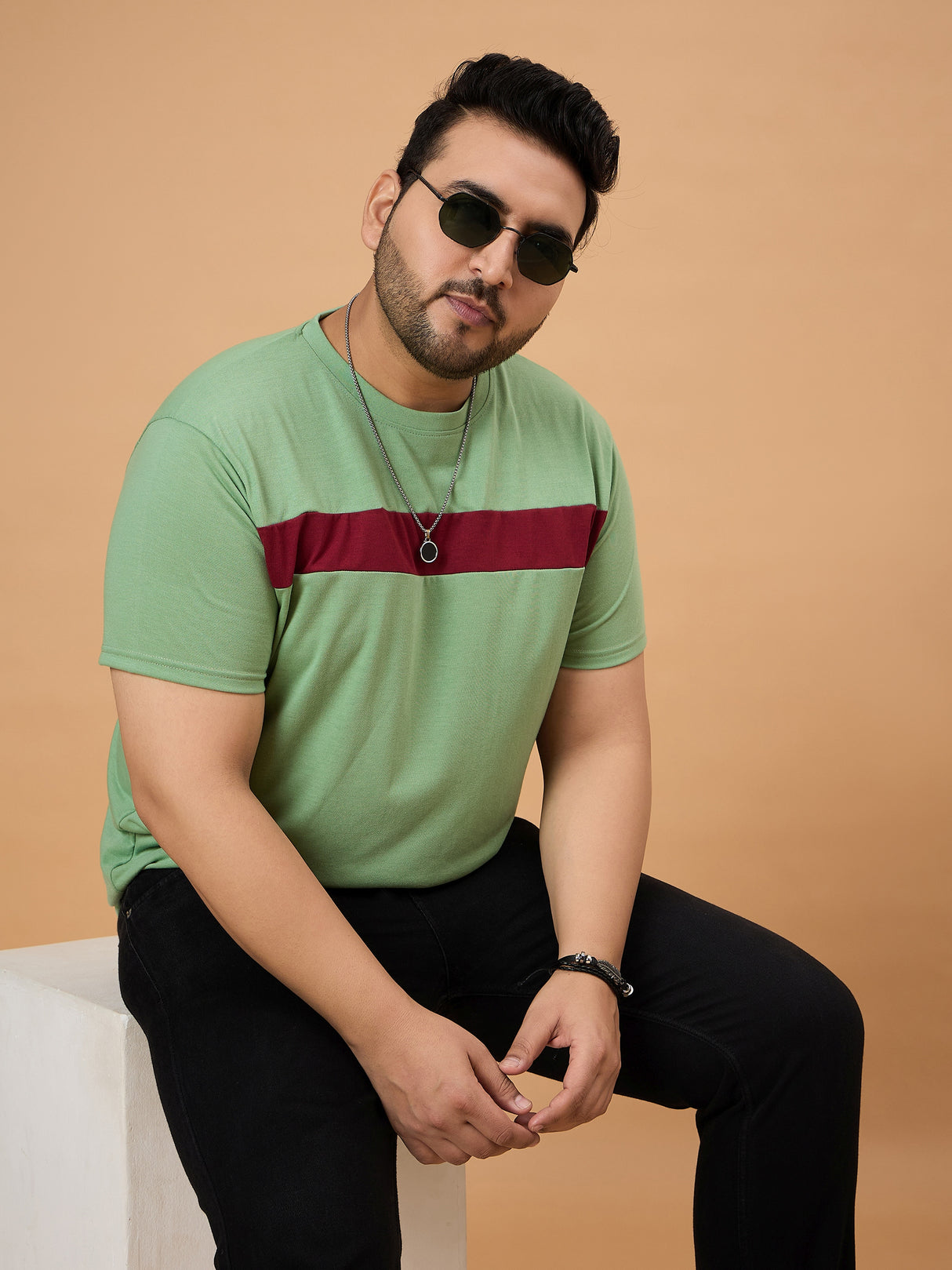 Men Plus Size Dripzo Colorblock Round Neck Tshirt - bigbanana