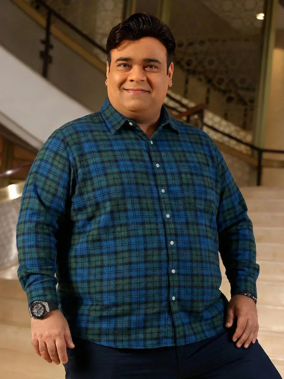 Men Plus Size Dualis Multicolor Checkered Casual Shirt