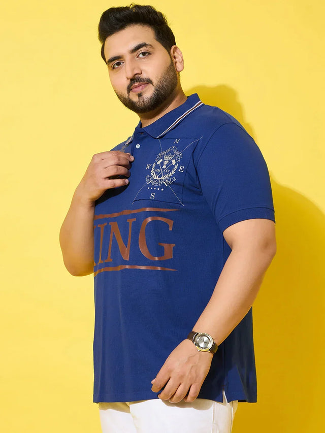 Men Plus Size Dynast Blue Printed Polo Tshirt