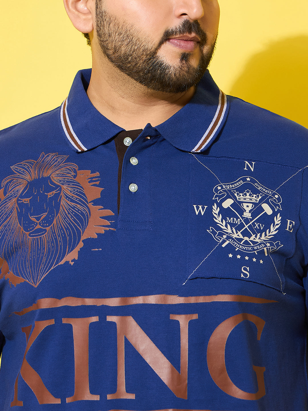 Men Plus Size Dynast Blue Printed Polo Tshirt