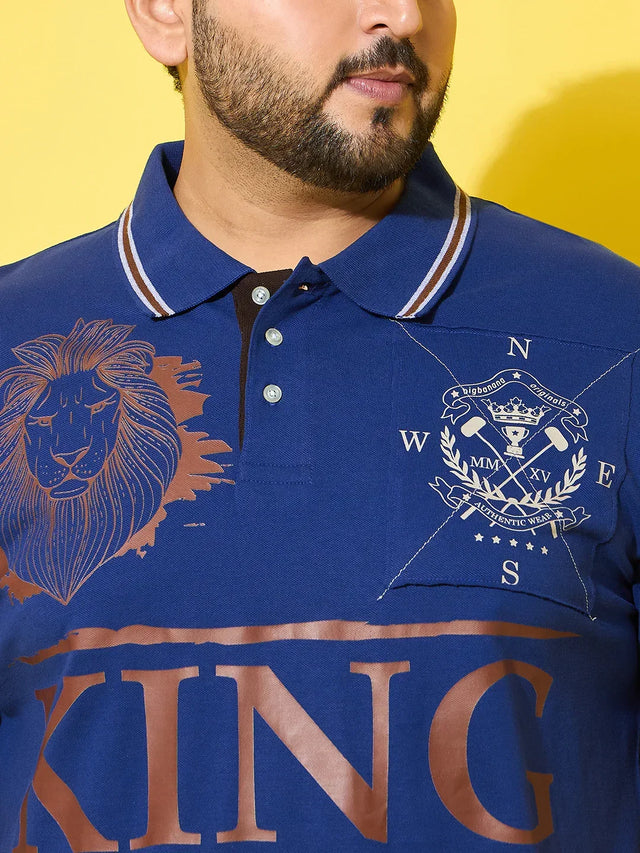Men Plus Size Dynast Blue Printed Polo Tshirt
