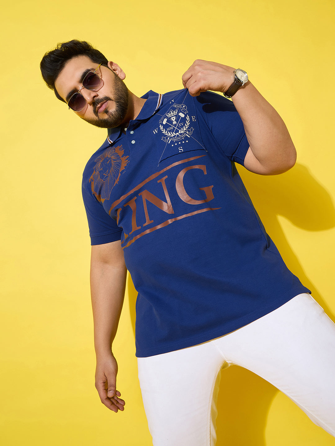Men Plus Size Dynast Blue Printed Polo Tshirt