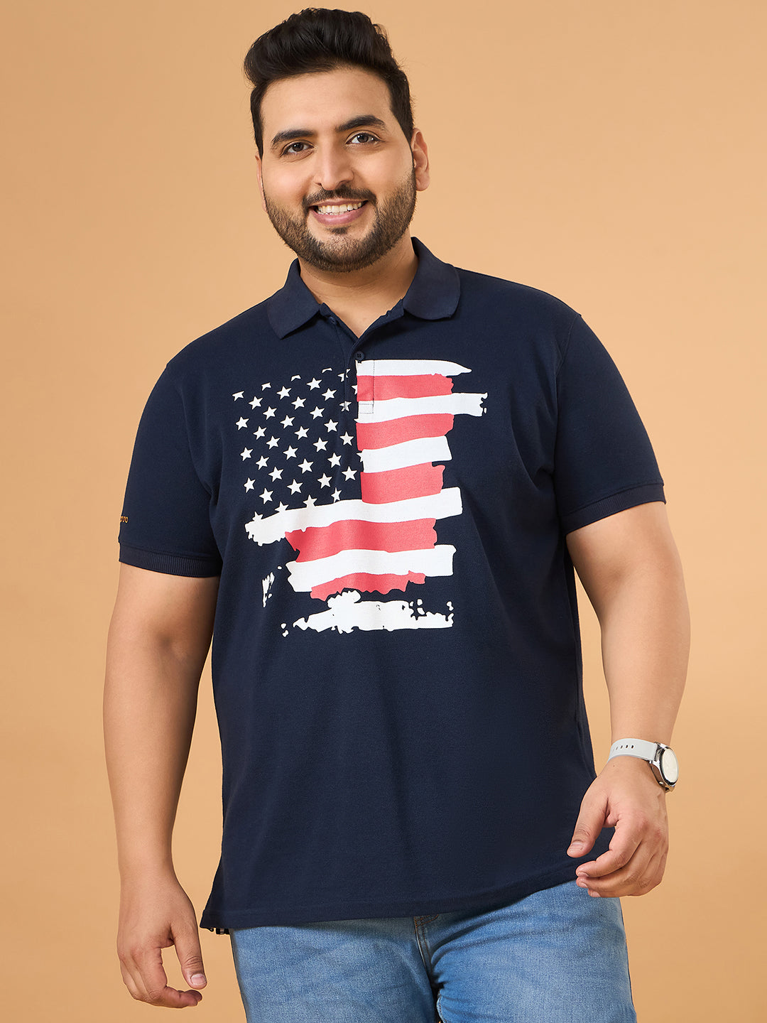 Men Plus Size Eagles Navy Printed Polo Tshirt