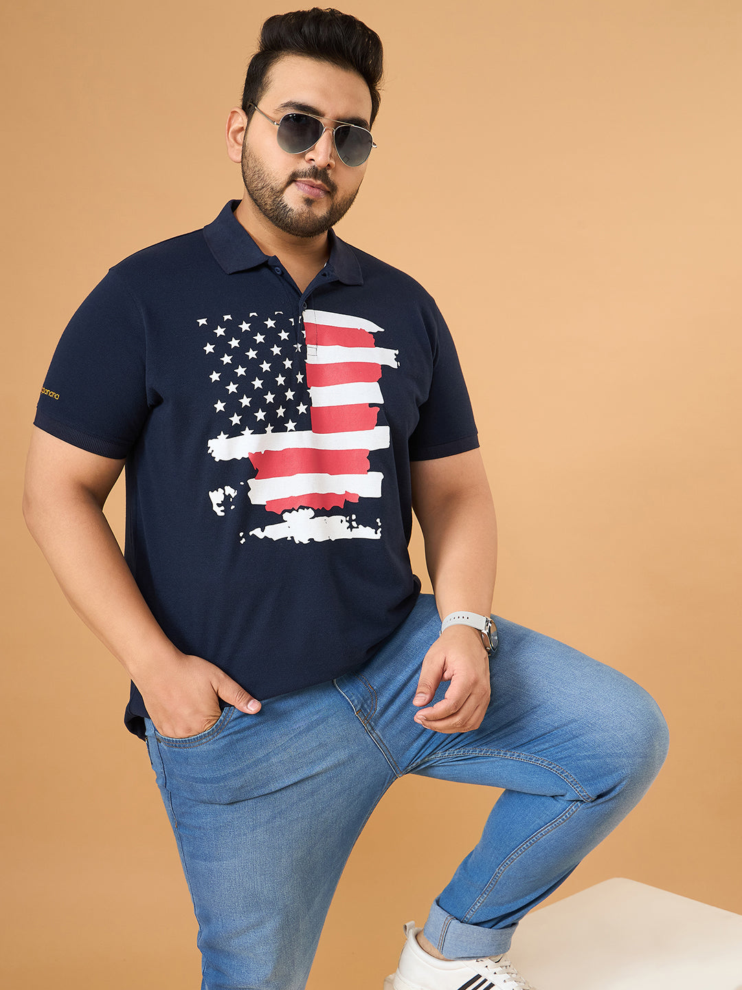Men Plus Size Eagles Navy Printed Polo Tshirt