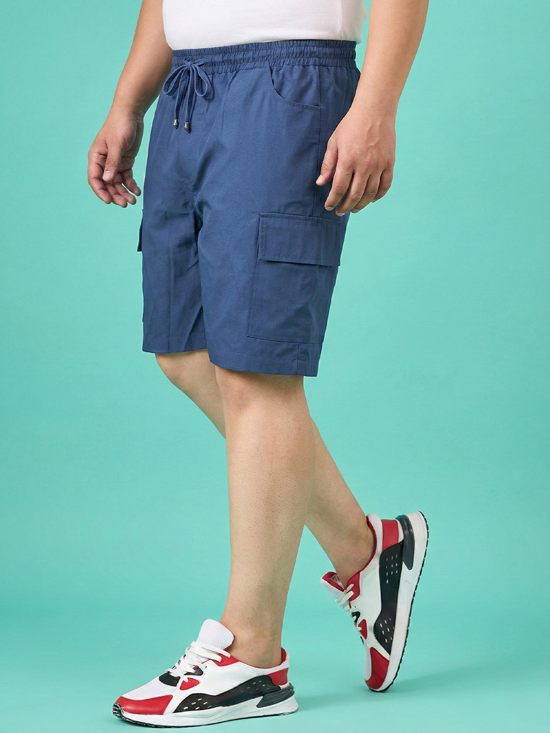 Men Plus Size Ease-Blue Solid Shorts