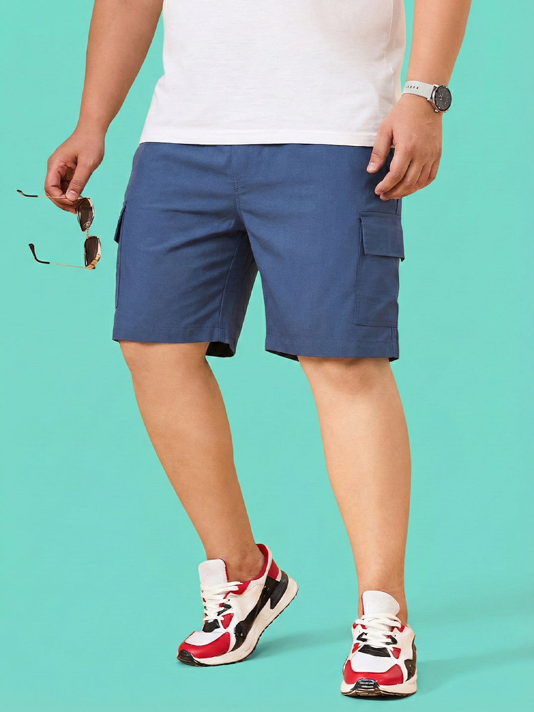Men Plus Size Ease-Blue Solid Shorts