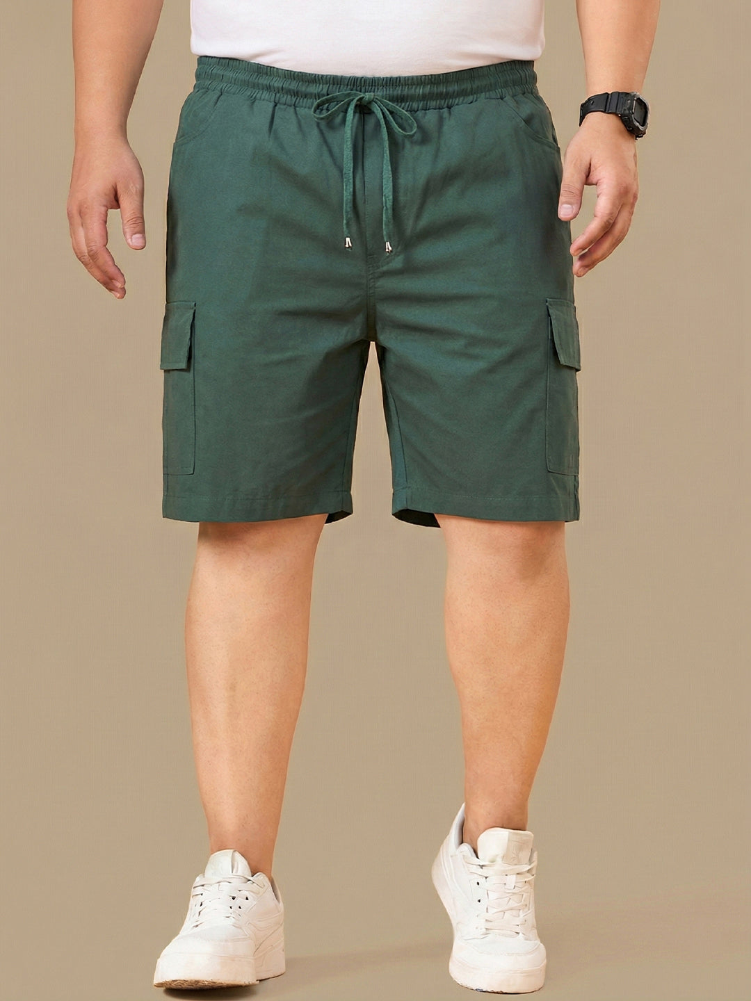 Men Plus Size Ease-Green Solid Shorts