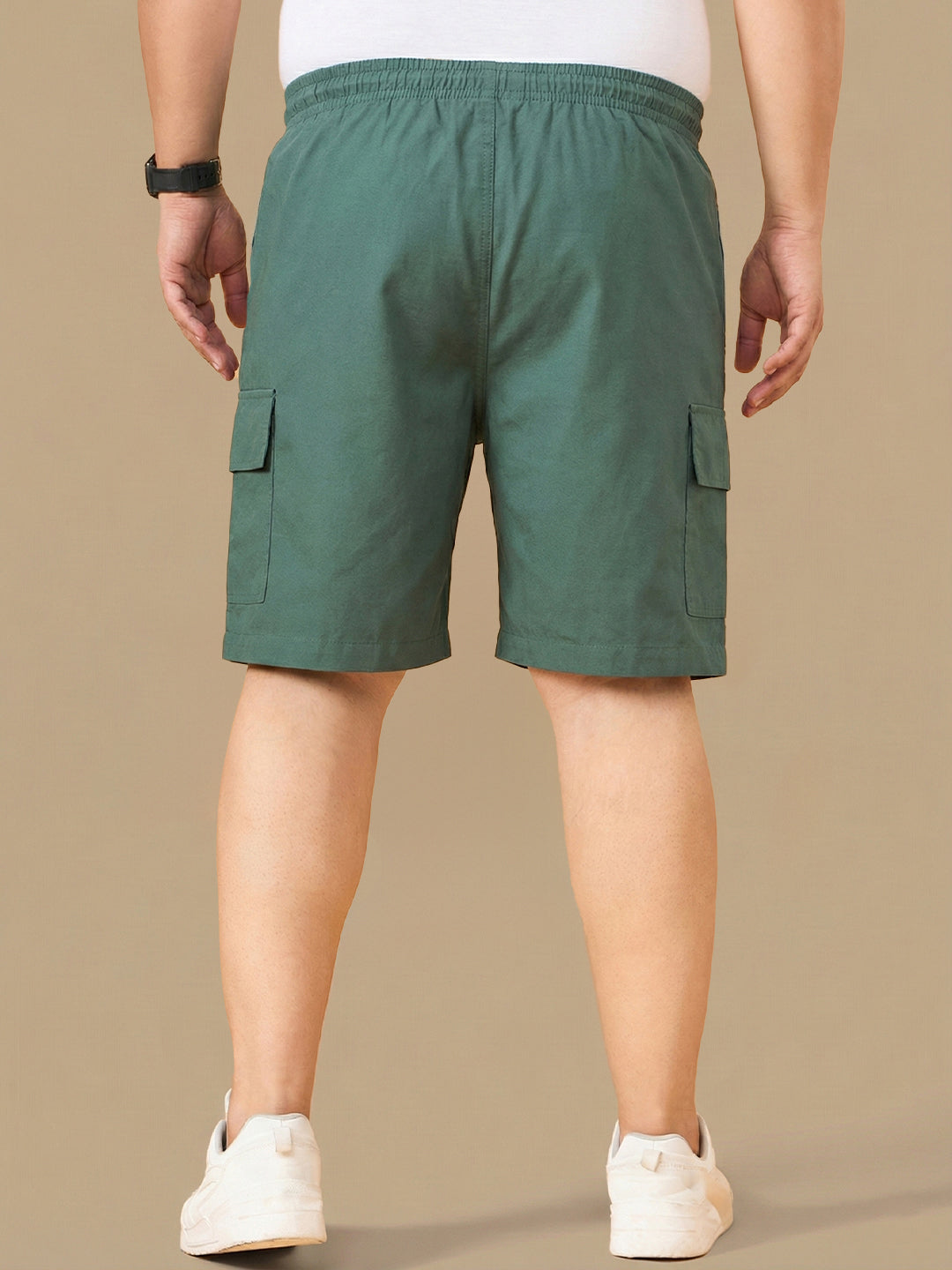Men Plus Size Ease-Green Solid Shorts