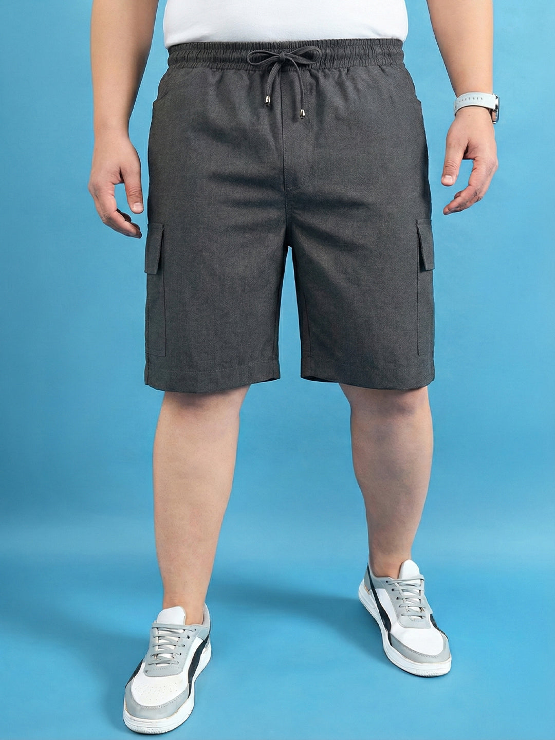 Men Plus Size Ease-Grey Solid Shorts