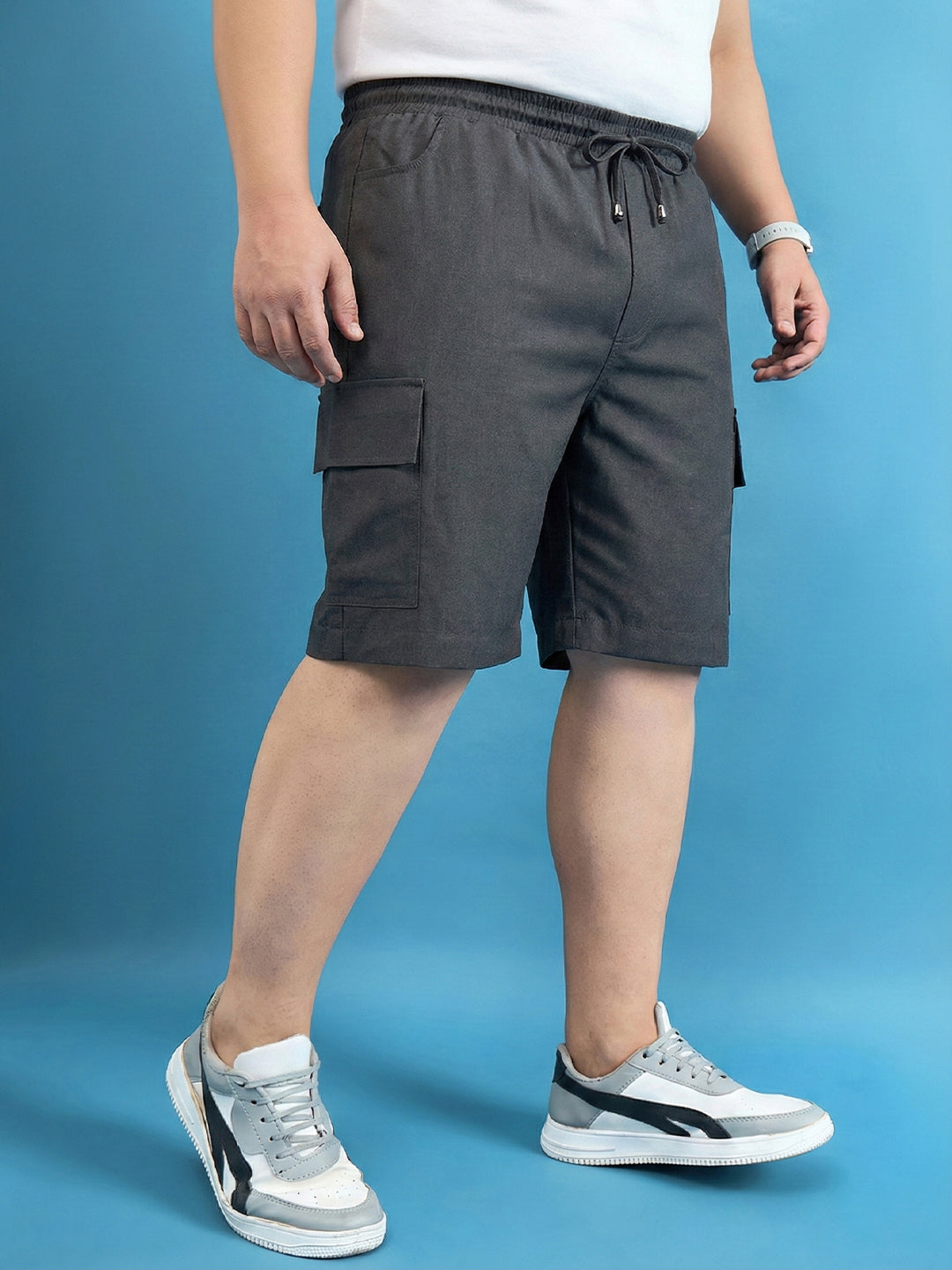 Men Plus Size Ease-Grey Solid Shorts